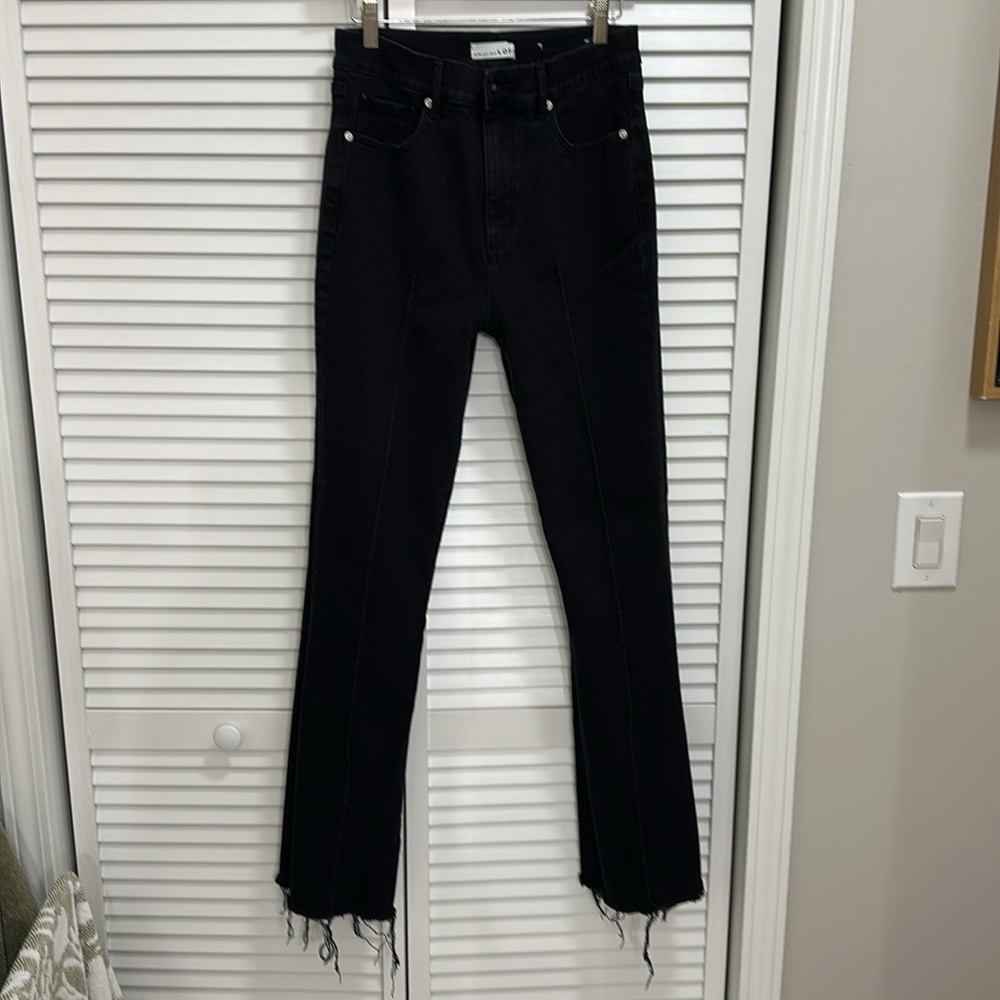 LOFT Pintucked Fresh Cut High Rise Slim Flare Jeans in Washed Black